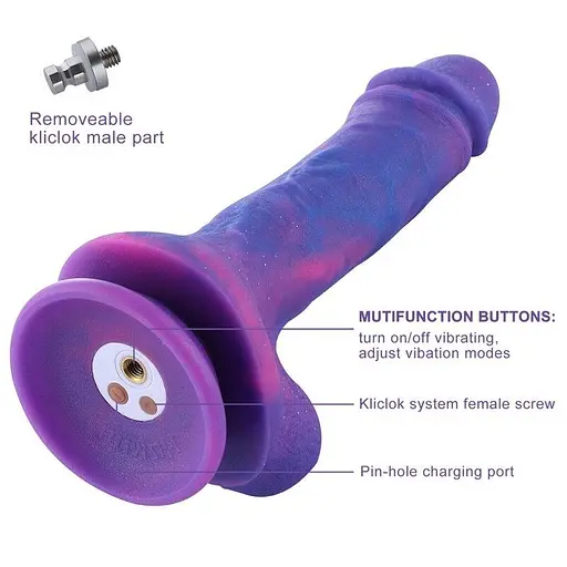 Фалоімітатор 8.2″ з вібрацією для секс-машин Hismith Purple Silicone Dildo with Vibe, KlicLok - фото 4