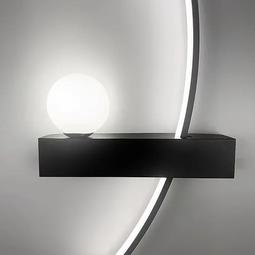 Чорне дугове бра з білим плафоном у правому корпусі 60 см Line F Арт. WJ113/600 R BK (правий) - фото 6