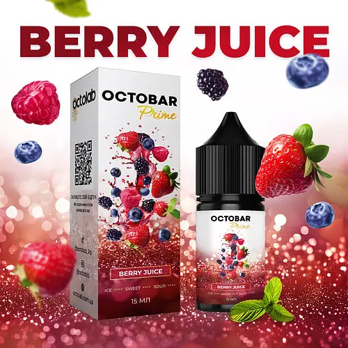 Набір компонентів для самозамісу сольової заправки Octobar Prime 15 мл Berry Juice Малини і Смородини 0-50 мг (19049) - фото 2