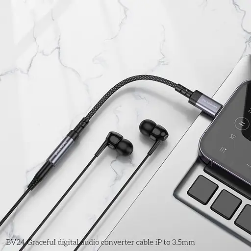 Перехідник BOROFONE BV24 Graceful digital audio converter cable iP to 3.5mm Metal Grey - фото 7