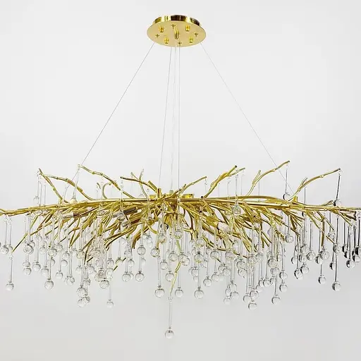 Люстра золотая удлиненная с хрустальными капельками 100х50 см Line F | Ст. 705L-1000 GD+CL - фото 5