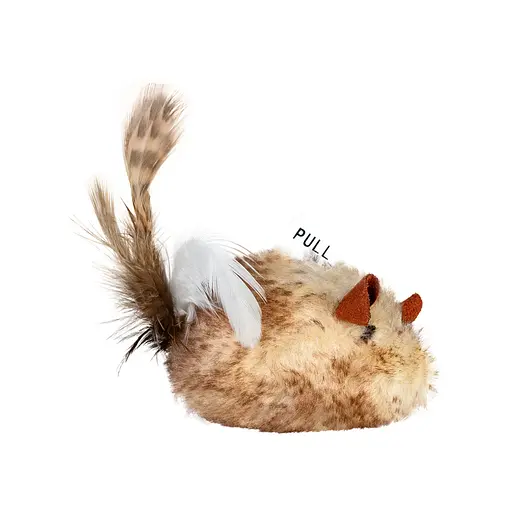 Іграшка для котів WAUCAT Fun Melodic Мишка зі звуковим чипом, штучне хутро, перо, 130 мм - фото 3