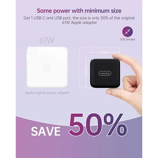 Зарядное устройство USB C мощностью 65 Вт, PD3.0 и GaN Tech - фото 3