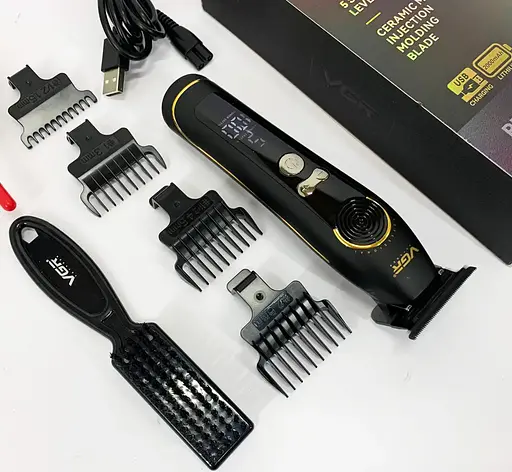 Триммер мужской VGR V-299 машинка для стрижки волос с насадками LED-дисплей 10 Вт Черный - фото 3