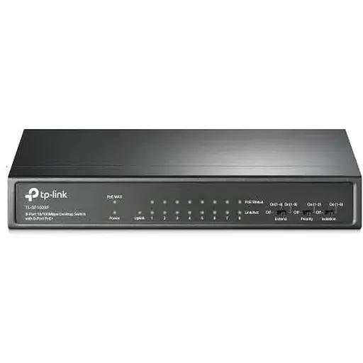 Коммутатор TP-LINK TL-SF1009P, Black, 9-портовый, 10/100 Мбит/с, 8xPoE+, IEEE 802.3af/at