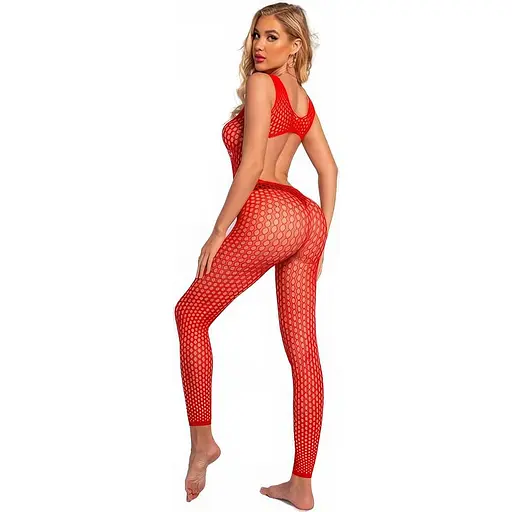 Сексуальний бодістокінг в сітку з відкритою спиною червоного кольору універсальний розмір XS/S/M - фото 5