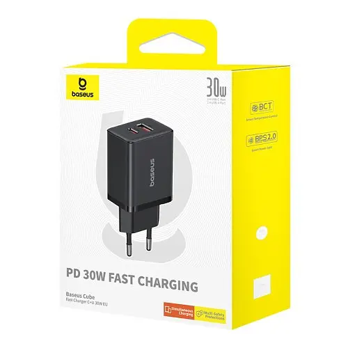 Сетевое зарядное устройство для Baseus Cube Fast Charger C+U 30W EU черный P10111404113-00 - фото 6