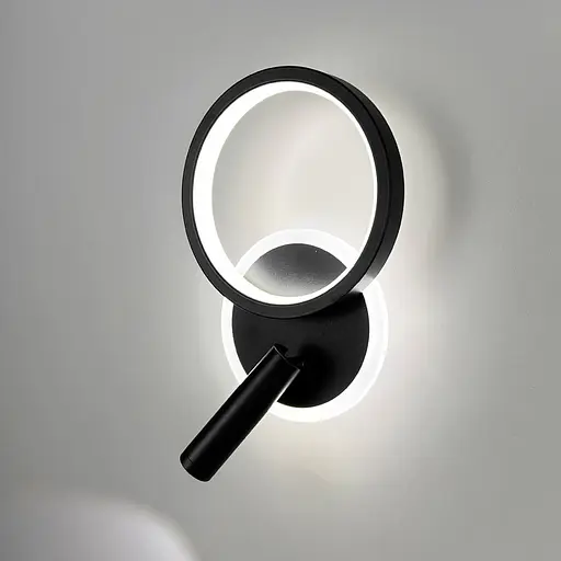 Бра у чорному корпусі із світлодіодним кільцем та спотом 30х19 см Line F Арт. WJ036/2 BK - фото 2