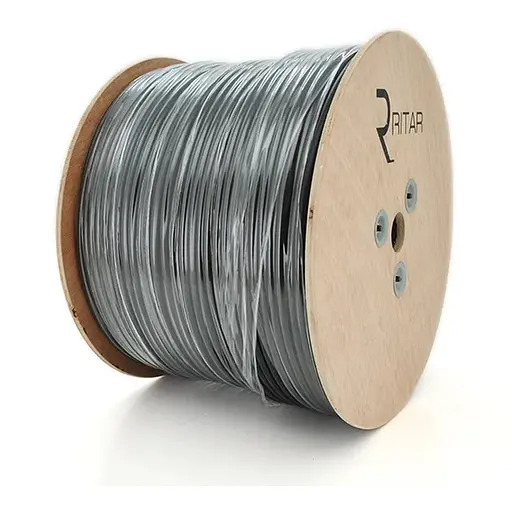 Кабель коаксіальний з живленням RITAR B305-RG59CCA + 2x0.5mm CU, 0,81 мм.CCA, 64x0.12m CCA, 75 Ом, FPE, оболонка 6,91мм чорний PVC, котушка 305м