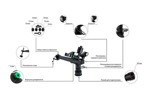 Дождеватель ороситель импульсный Presto-PS Big на 2 форсунки с резьбой 1.5 дюйма (6011) - фото 7