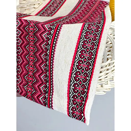 Комплект Великодній кошик Галичина білий із лляним рушником 70х30 см Рандеву червоний та свічка - фото 5