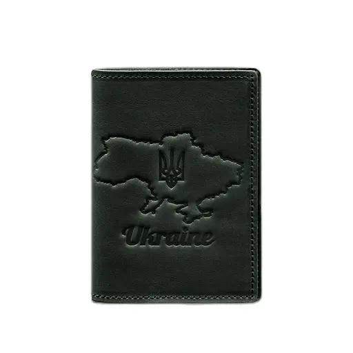 Кожаная обложка для паспорта с картой Украины зеленый Crazy Horse - фото 8