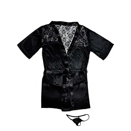 Халат з витонченим мереживом XS/S/M Чорний K0748-1 - фото 2