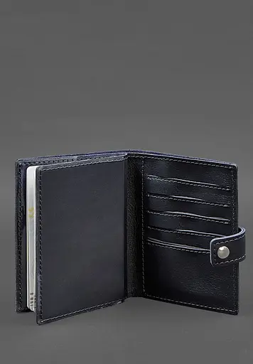 Кожаная обложка-портмоне на паспорт с гербом Украины 25.0 темно-синяя - фото 4