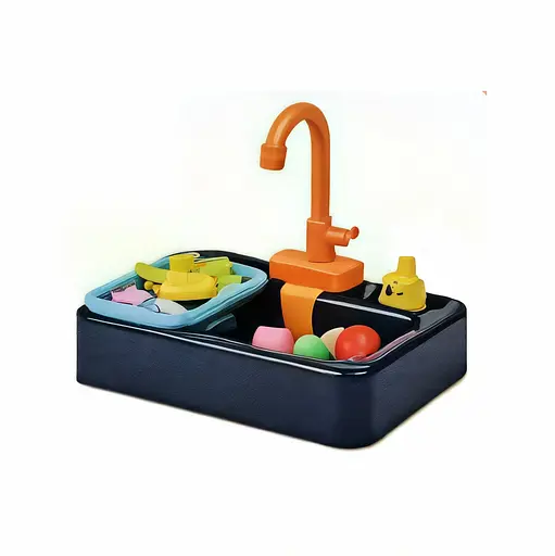 Мойка 388-5 течёт вода, посуда и продукты в наборе, на батарейках (6984809400374) Тёмно-синий - фото 1