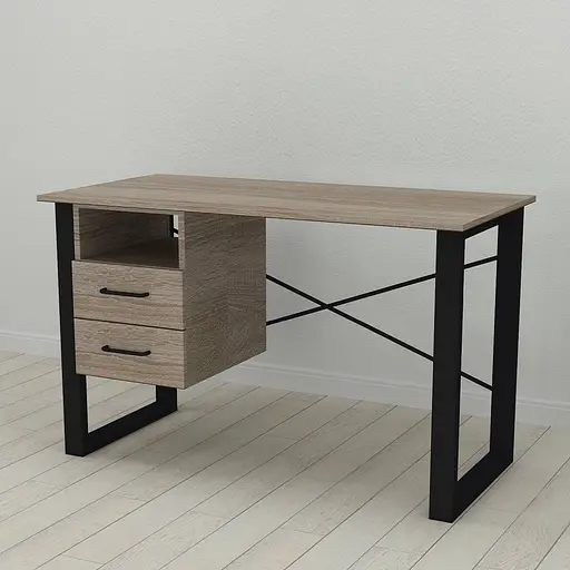 Письмовий стіл із ящиками Ferrum-decor Оскар 750x1400x600 метал Чорний ДСП Дуб Дуб Сонома Трюфель 16 мм (FRD-103238) - фото 3