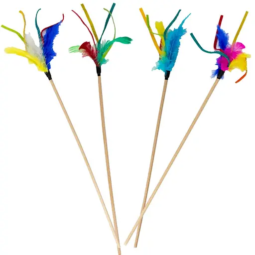 Игрушка для кошек Agility удочка деревянная с перьями и кожаными полосками 40 см (30101-8)