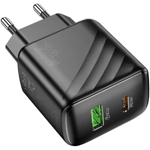 Блок живлення Hoco CS25a 25W зарядний пристрій адаптер 2 порти USB-C + USB-A чорний - фото 1