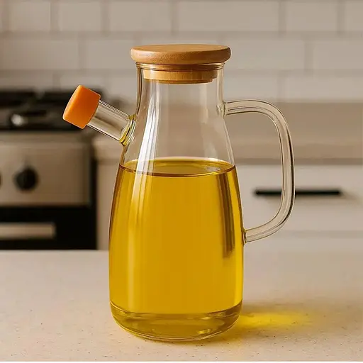 Бутылка для масла и уксуса стеклянная с бамбуковой крышкой 650 мл Yiwu HP-34-1-650 - фото 3