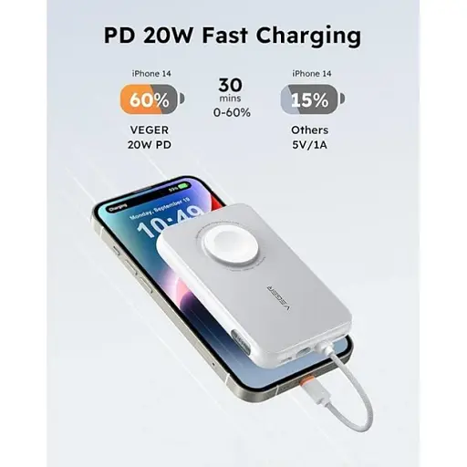 Повербанк VEGER V1171 10000 мАг 20W PD Fast Charging White - фото 2