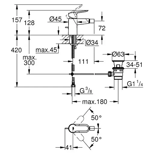 Змішувач для біде Grohe Bau Edge з донним клапаном Хром 30412 - фото 2