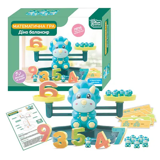 Балансир Діно 4FUN Game Club, мелодії та звуки, 30 карток, 19 динозавриків, 10 цифр