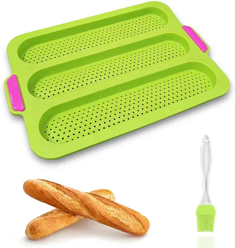 Форма для хліба та міні-багетів силіконова 35х24х2 см з силіконовим пензликом Салатовий 85263 - фото 1