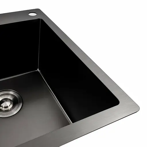 Кухонная мойка PVD черная 78x48 на две чаши Platinum Handmade HDB (круглый сифон, 3.0/0.8), Черный - фото 3