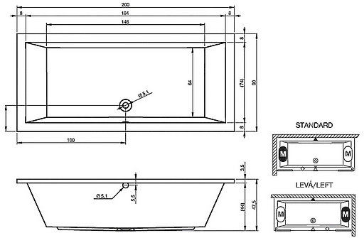 Ванна акриловая Rho Lusso 200x90 BA6000500000000 - фото 3