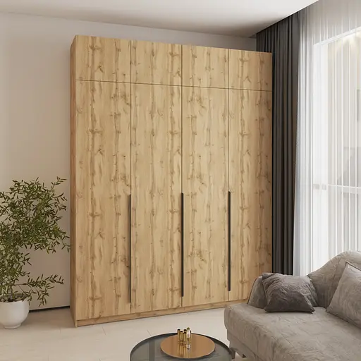 Шафа 4-дверна з антресоллю MebelStar Оскар ДСП BL-B, комплект полиць 200x52x260 см Дуб тахо (MBS-5078) - фото 1