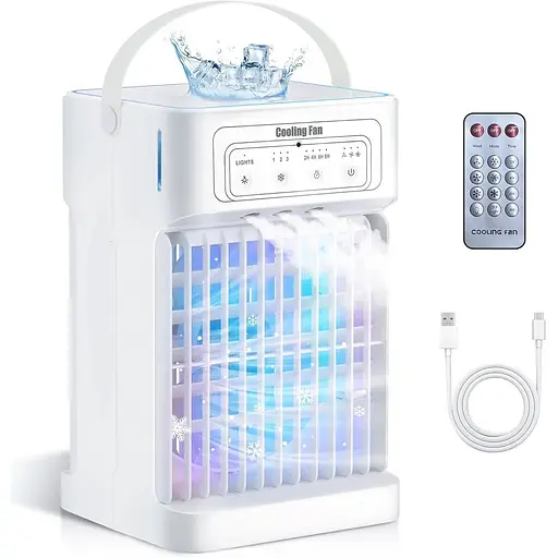 Портативний кондиціонер з вентилятором об'єм 1100 мл 3 швидкості 7 світлодіодів