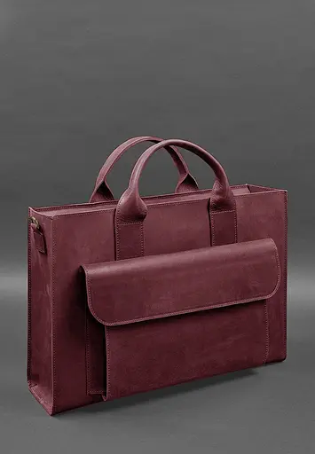 Шкіряна сумка для ноутбука та документів Універсальна бордова Crazy Horse - фото 4