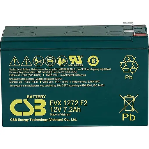Акумулятор CSB AGM 12V (12V/7.2Ah/86.4Wh) (EVX1272) [112326]