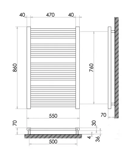 Полотенцесушитель водяной Heizung WR 18/55 860х550 мм 452 Вт Черный 30412 - фото 3