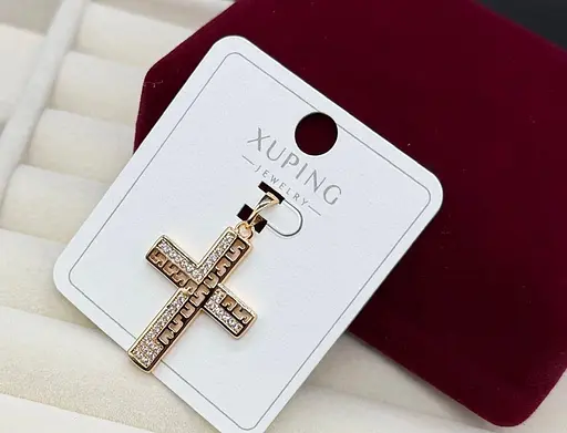 Підвіска хрест медична золото прикраса Xuping гіпоалергенний хрестик біжутерія на ланцюжок під золото з камінчиками - фото 1