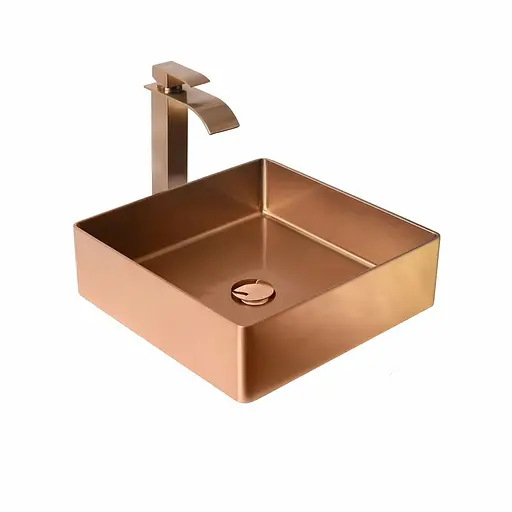 Умивальник Platinum Handmade PVD мідний 400x400 мм з нержавіючої сталі, Теплий захід - фото 5