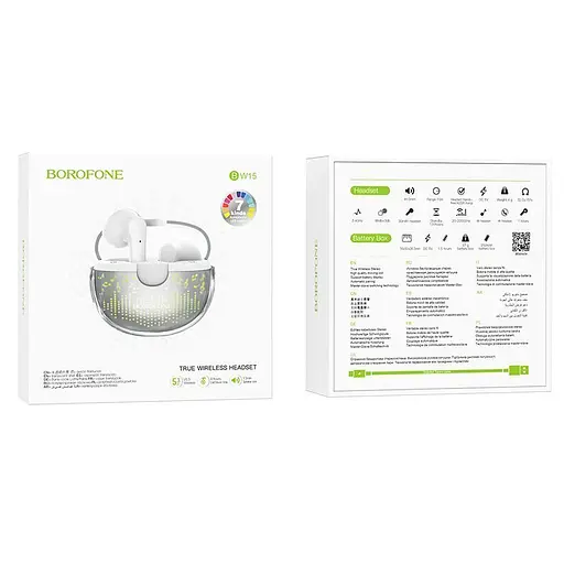 Bluetooth Стерео Гарнітура Borofone BW15 Білий - фото 5
