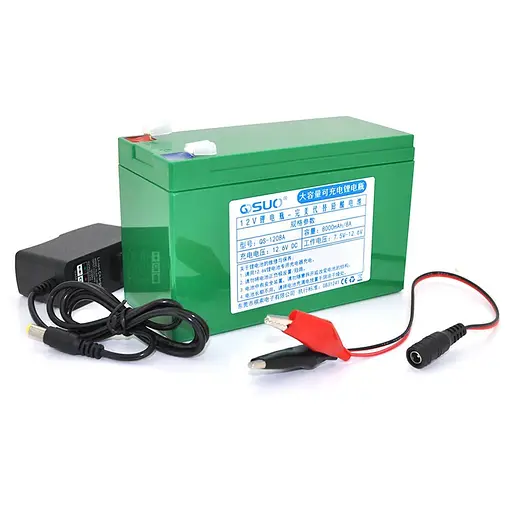 Аккумуляторная литиевая батарея QiSuo 12V 8A с элементами Li-ion 18650 (150X64,5X97,7) + зарядное устройство 12,6V/1A + крокодилы