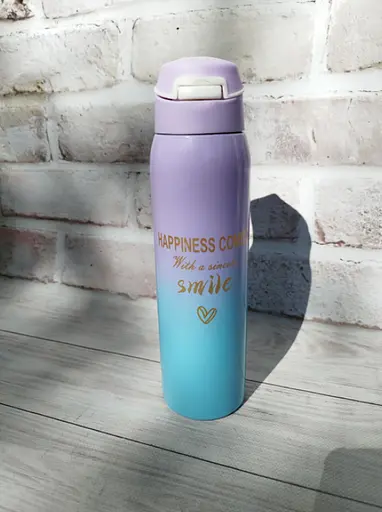 Термос "Happiness Comes" фиолетово-синий градиент нержавеющая сталь 500 мл - фото 5