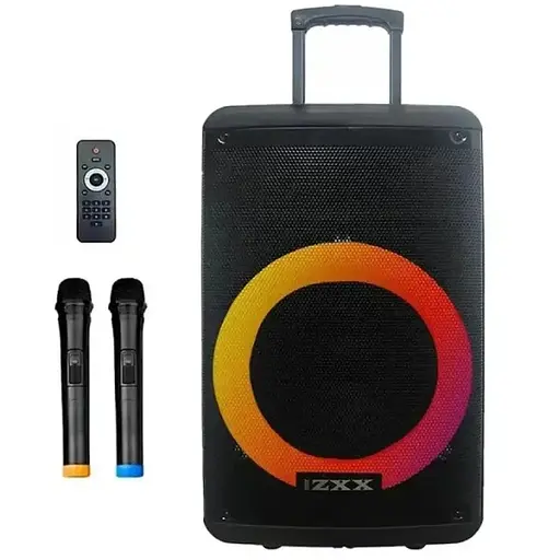 Портативна колонка ZXX-7878 Акустична система 600Вт RGB підсвічування з 2 мікрофонами і пультом 1х3" Чорний - фото 1