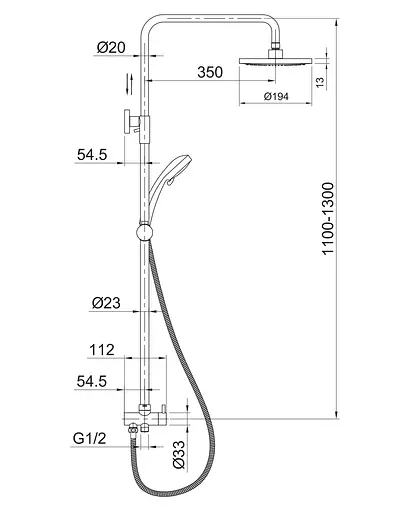 Душова система Imprese T-15084, Хром - фото 2