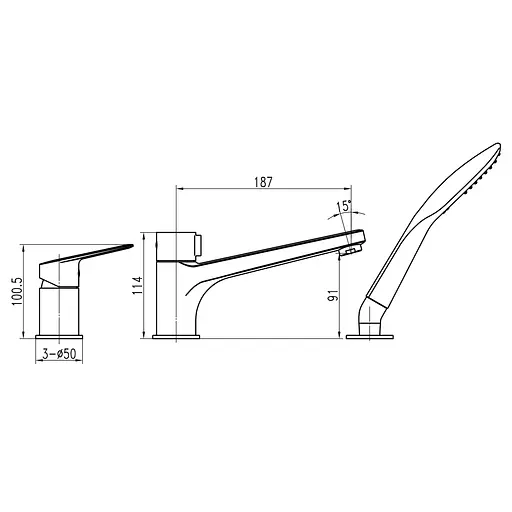 Змішувач на борт ванни Topaz Capri TCA-15111-H43 вбудований 3 виходи картридж D35 (комплект) Хром - фото 8