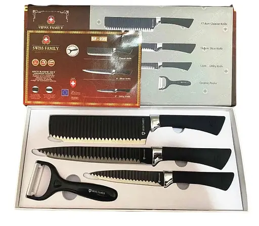 Универсальный набор ножей из нержавеющей стали 4 предмета Swiss Family SF-0239 кухонные ножи - фото 1