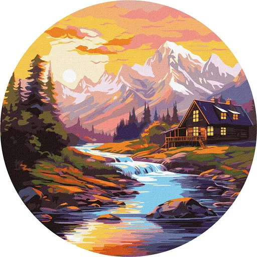 Картина за номерами "Будинок біля річки" KHO-R1019 діаметр 39 см