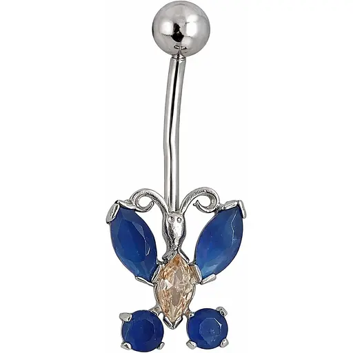 Серебряная серьга для пирсинга Бабочка пупка с фианитами. 8182103Р - фото 1