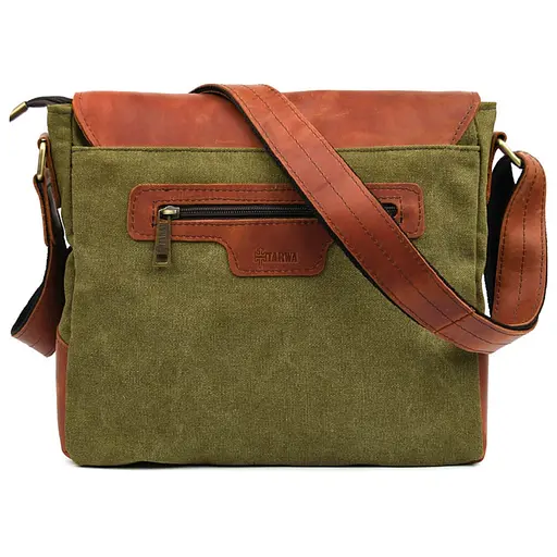 Сумка через плече Tarwa розміру А4 з парусини та шкіри 30х32х7.5 см sum0028339 - фото 3
