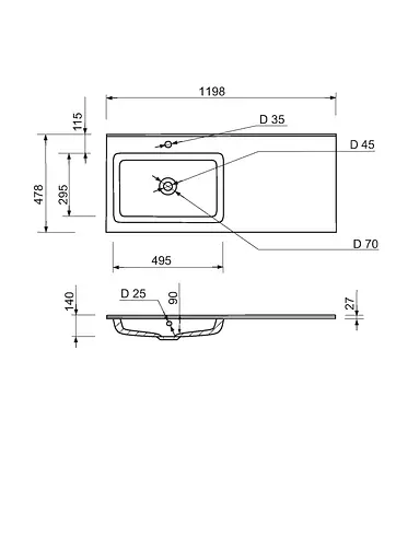 Раковина накладная Adamant FLATE 120L, прямоугольная, с сифоном Click-Clack + смеситель (4824296208601) - фото 8