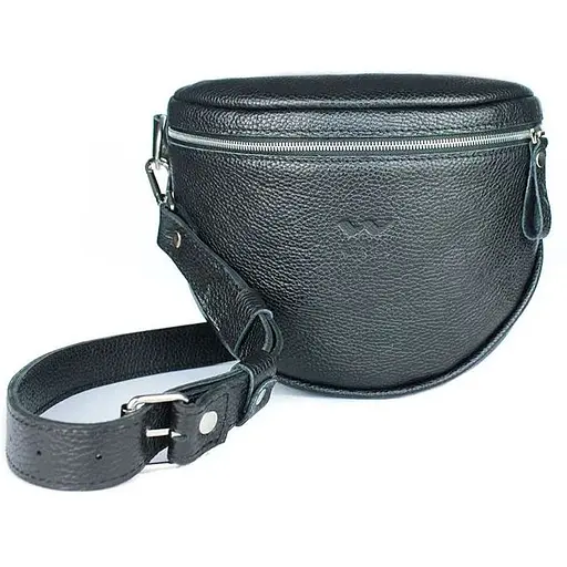 Шкіряна сумка поясна-кроссбоді Vacation чорна флотар - фото 1