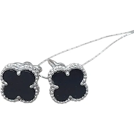 Золотые серьги-пуссеты Платон Клевер с агатом. 3С127/67Б