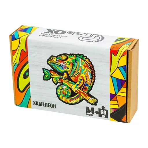Фигурный деревянный пазл A4 Хамелеон PuzzleOK PuzA4-01746, 69 деталей - фото 1